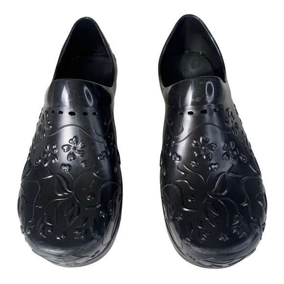 Dansko Pixie Black Floral Embossed Rubber Clogs Shoes Women's Size 37 - Picture 2 of 14